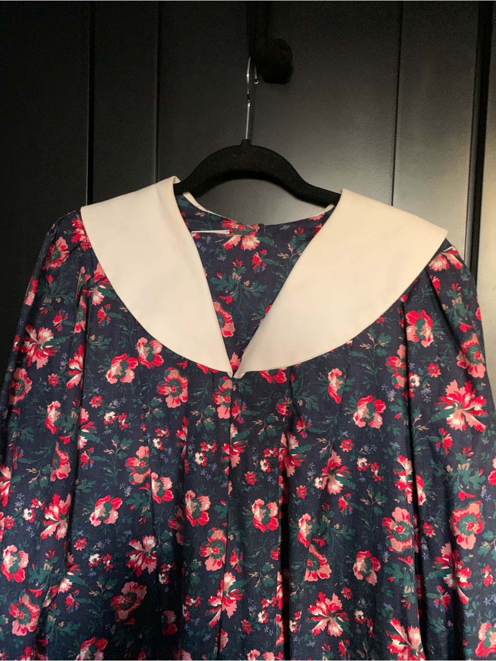 Vintage Laura Ashley Floral Navy Midi Dress with Contrast Collar 8 - Picture 2 of 12